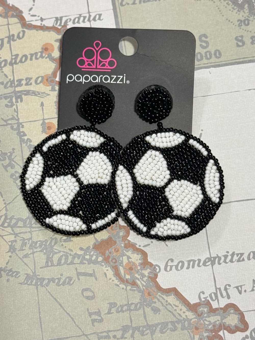 paparazzi Black and White Soccer Bead Drop Earrings for Kids